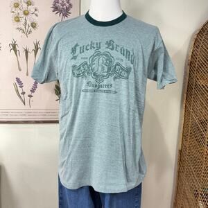 Vintage 90s Y2k Lucky Brand Dungarees Single Stitch Green Graphic T-Shirt XL